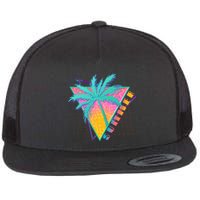 Retro Vintage 1980s Summer Palm Tree Summer Vacation Time Flat Bill Trucker Hat