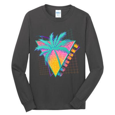 Retro Vintage 1980s Summer Palm Tree Summer Vacation Time Tall Long Sleeve T-Shirt