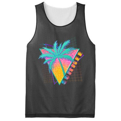 Retro Vintage 1980s Summer Palm Tree Summer Vacation Time Mesh Reversible Basketball Jersey Tank
