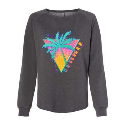 Retro Vintage 1980s Summer Palm Tree Summer Vacation Time Womens California Wash Sweatshirt