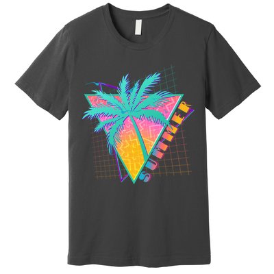 Retro Vintage 1980s Summer Palm Tree Summer Vacation Time Premium T-Shirt
