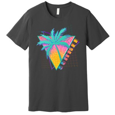 Retro Vintage 1980s Summer Palm Tree Summer Vacation Time Premium T-Shirt