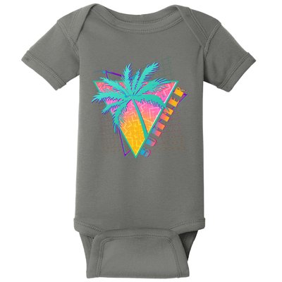 Retro Vintage 1980s Summer Palm Tree Summer Vacation Time Baby Bodysuit