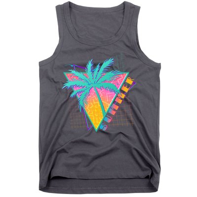 Retro Vintage 1980s Summer Palm Tree Summer Vacation Time Tank Top