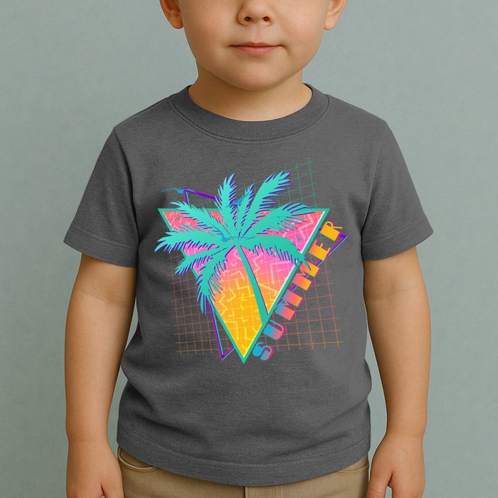 Retro Vintage 1980s Summer Palm Tree Summer Vacation Time Toddler T-Shirt