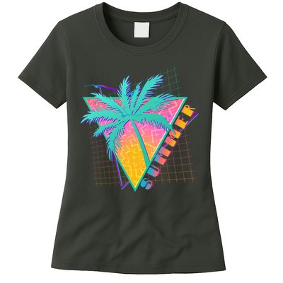 Retro Vintage 1980s Summer Palm Tree Summer Vacation Time Womens T-Shirt