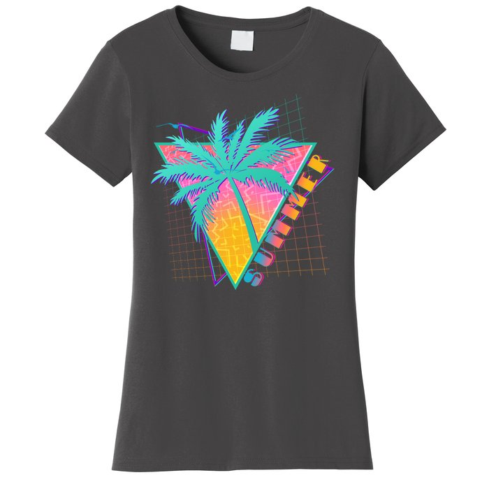 Retro Vintage 1980s Summer Palm Tree Summer Vacation Time Women's T-Shirt