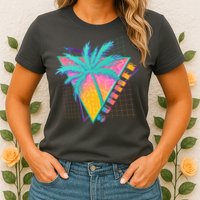 Retro Vintage 1980s Summer Palm Tree Summer Vacation Time Womens T-Shirt