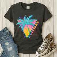 Retro Vintage 1980s Summer Palm Tree Summer Vacation Time Womens T-Shirt