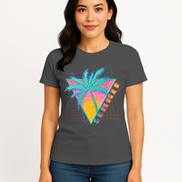 Retro Vintage 1980s Summer Palm Tree Summer Vacation Time Womens T-Shirt