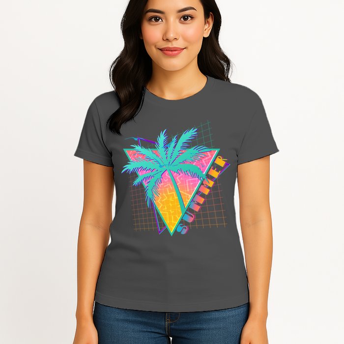 Retro Vintage 1980s Summer Palm Tree Summer Vacation Time Womens T-Shirt