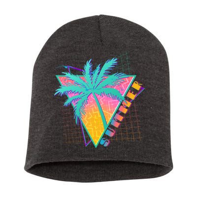 Retro Vintage 1980s Summer Palm Tree Summer Vacation Time Short Acrylic Beanie