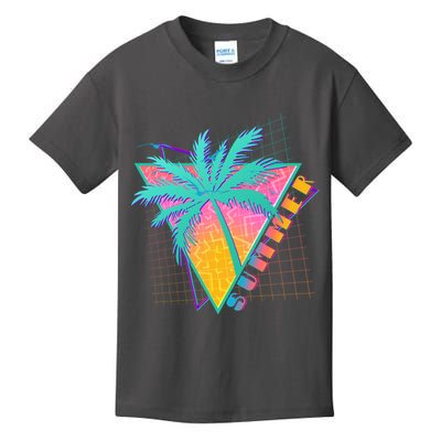 Retro Vintage 1980s Summer Palm Tree Summer Vacation Time Kids T-Shirt