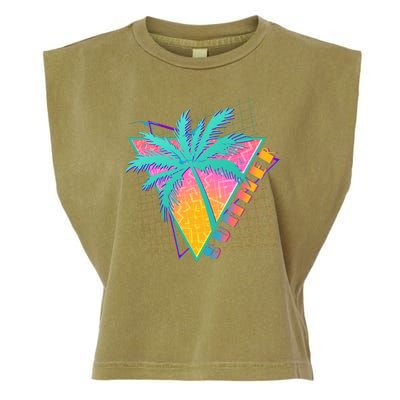 Retro Vintage 1980s Summer Palm Tree Summer Vacation Time Garment-Dyed Women's Muscle Tee