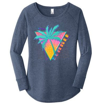 Retro Vintage 1980s Summer Palm Tree Summer Vacation Time Women's Perfect Tri Tunic Long Sleeve Shirt