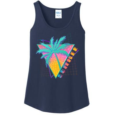 Retro Vintage 1980s Summer Palm Tree Summer Vacation Time Ladies Essential Tank