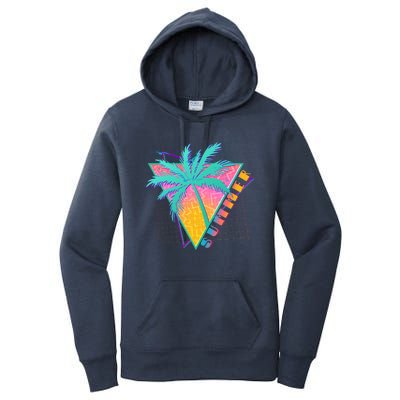 Retro Vintage 1980s Summer Palm Tree Summer Vacation Time Women's Pullover Hoodie