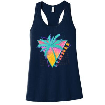 Retro Vintage 1980s Summer Palm Tree Summer Vacation Time Women's Racerback Tank