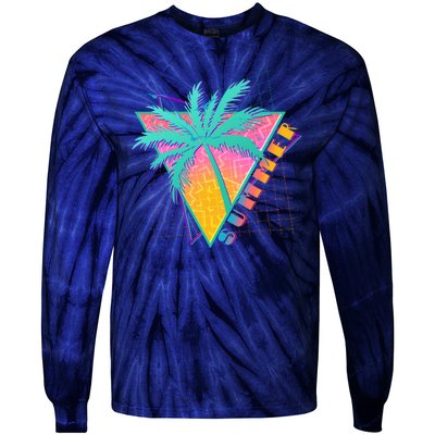 Retro Vintage 1980s Summer Palm Tree Summer Vacation Time Tie-Dye Long Sleeve Shirt