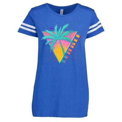 Retro Vintage 1980s Summer Palm Tree Summer Vacation Time Enza Ladies Jersey Football T-Shirt