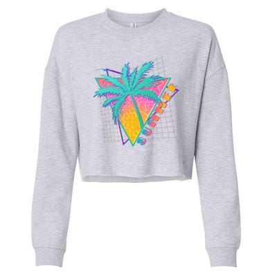 Retro Vintage 1980s Summer Palm Tree Summer Vacation Time Cropped Pullover Crew