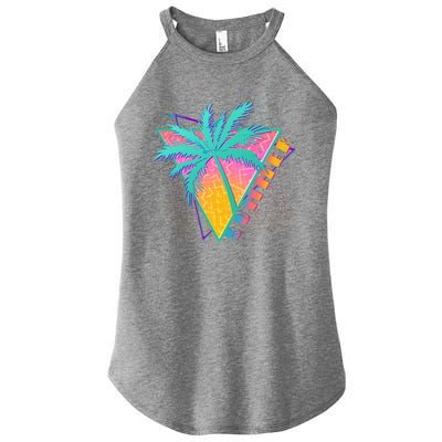 Retro Vintage 1980s Summer Palm Tree Summer Vacation Time Women's Perfect Tri Rocker Tank