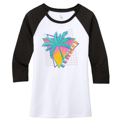 Retro Vintage 1980s Summer Palm Tree Summer Vacation Time Women's Tri-Blend 3/4-Sleeve Raglan Shirt