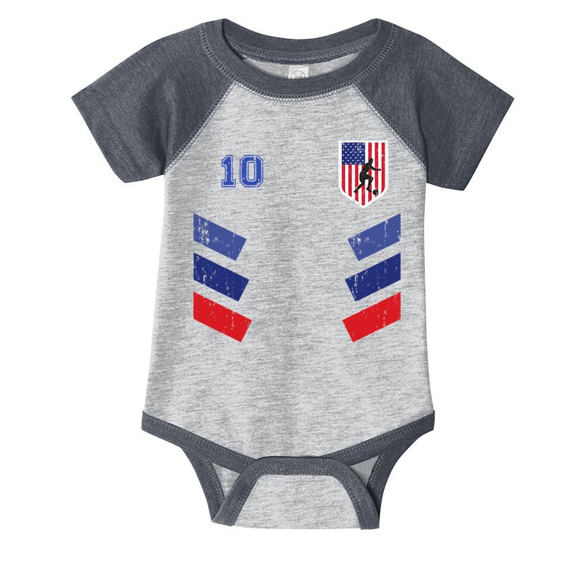 Retro vintage 10 American Football USA Soccer USA Flag Infant Baby Jersey Bodysuit