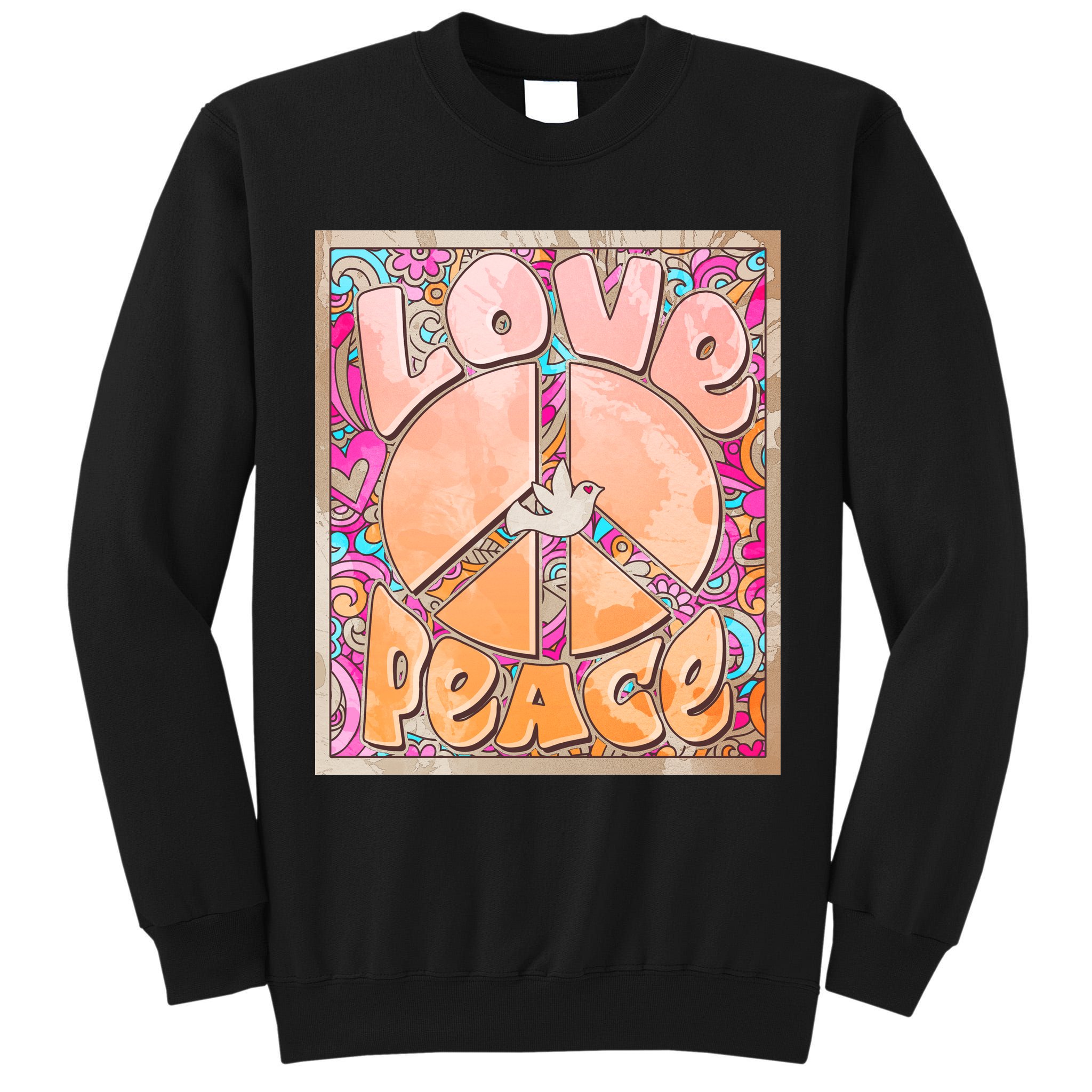 Retro Vintage 1960s Sixties Love And Peace Poster Tall Sweatshirt