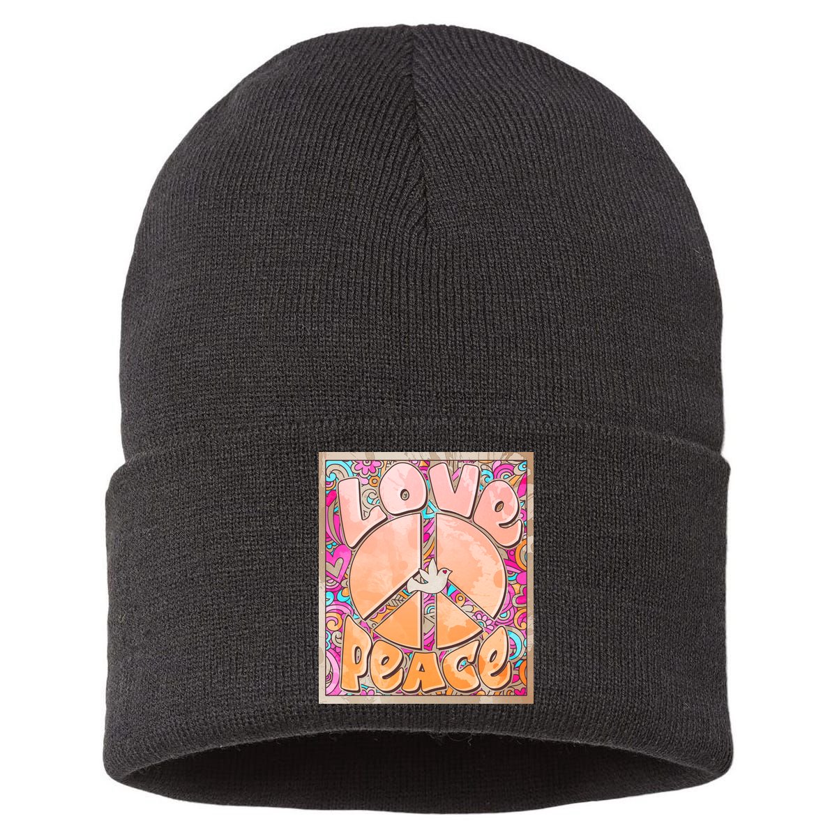 Retro Vintage 1960s Sixties Love And Peace Poster Sustainable Knit Beanie