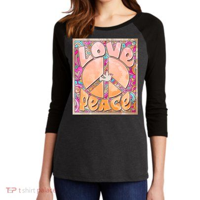 Retro Vintage 1960s Sixties Love And Peace Poster Women's Tri-Blend 3/4-Sleeve Raglan Shirt