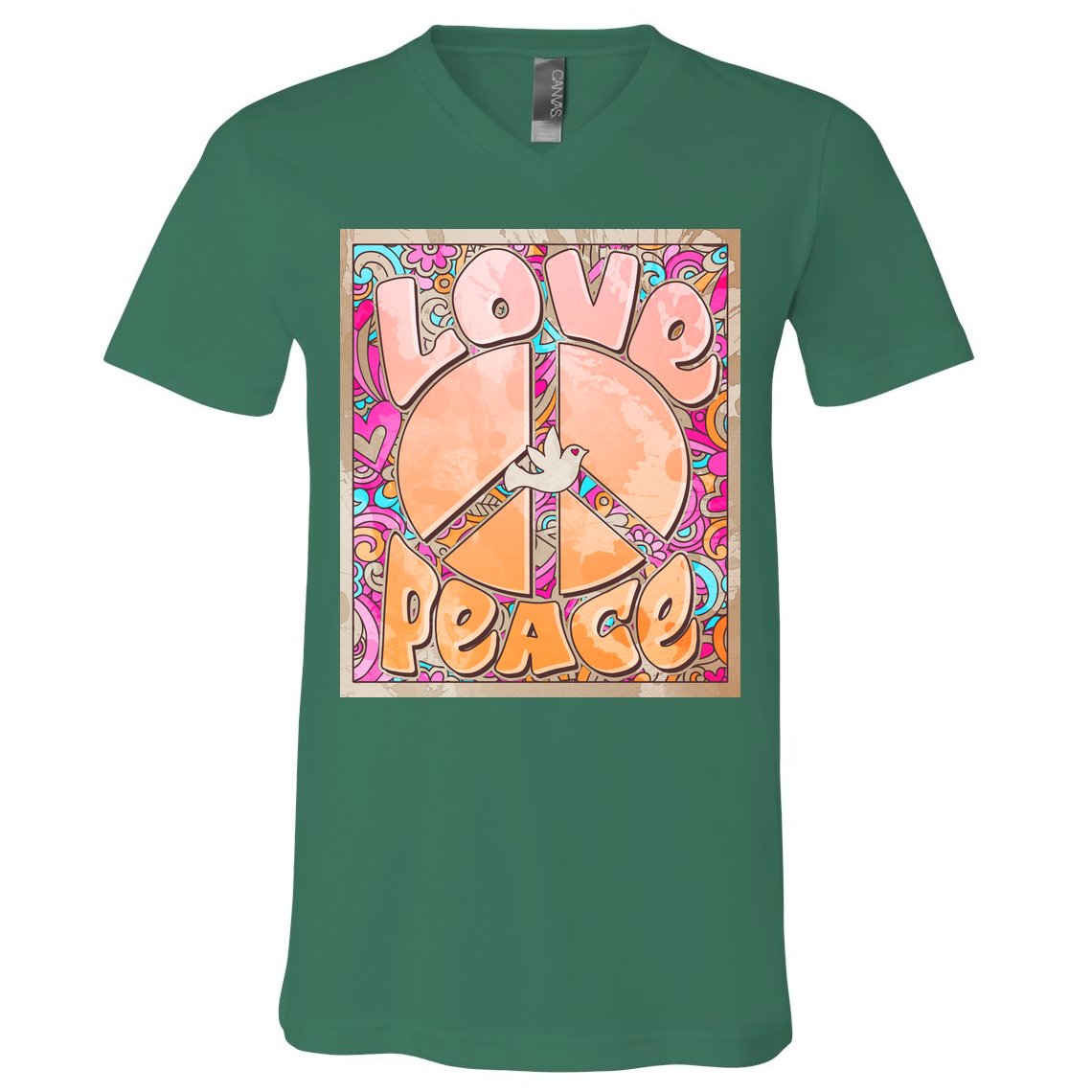 Retro Vintage 1960s Sixties Love And Peace Poster V-Neck T-Shirt