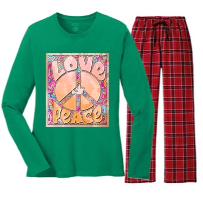 Retro Vintage 1960s Sixties Love And Peace Poster Women's Long Sleeve Flannel Pajama Set 