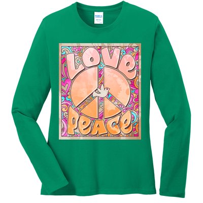 Retro Vintage 1960s Sixties Love And Peace Poster Ladies Long Sleeve Shirt