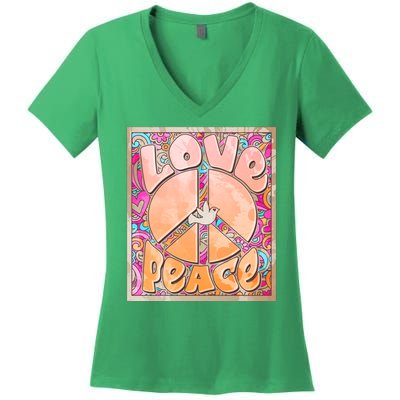 Retro Vintage 1960s Sixties Love And Peace Poster Women's V-Neck T-Shirt