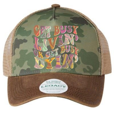 Retro Vintage 1960s Hippie Get Busy Livin Or Get Busy Dyin Legacy Tie Dye Trucker Hat