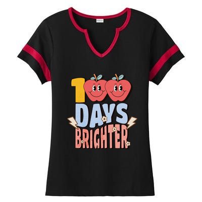 Retro Vintage 100 Day Brighter 100th Day Of School Teacher Gift Ladies Halftime Notch Neck Tee