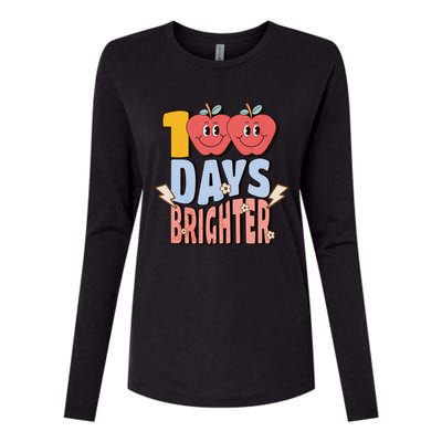 Retro Vintage 100 Day Brighter 100th Day Of School Teacher Gift Womens Cotton Relaxed Long Sleeve T-Shirt