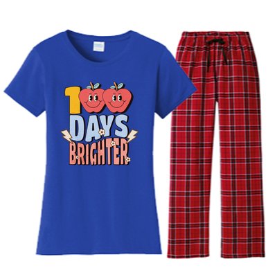 Retro Vintage 100 Day Brighter 100th Day Of School Teacher Gift Women's Flannel Pajama Set