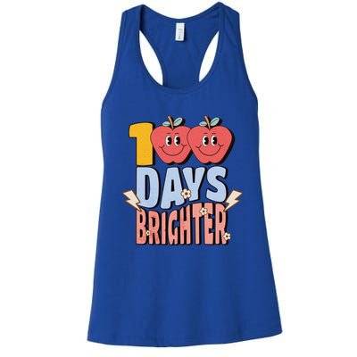 Retro Vintage 100 Day Brighter 100th Day Of School Teacher Gift Women's Racerback Tank