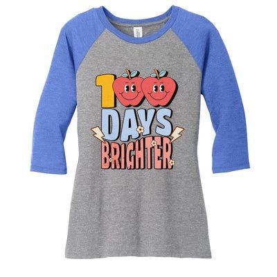 Retro Vintage 100 Day Brighter 100th Day Of School Teacher Gift Women's Tri-Blend 3/4-Sleeve Raglan Shirt