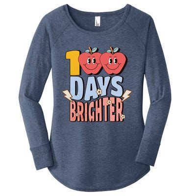 Retro Vintage 100 Day Brighter 100th Day Of School Teacher Gift Women's Perfect Tri Tunic Long Sleeve Shirt