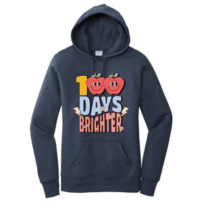 Retro Vintage 100 Day Brighter 100th Day Of School Teacher Gift Women's Pullover Hoodie