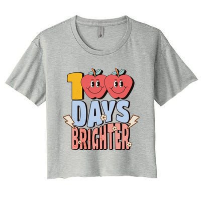 Retro Vintage 100 Day Brighter 100th Day Of School Teacher Gift Women's Crop Top Tee