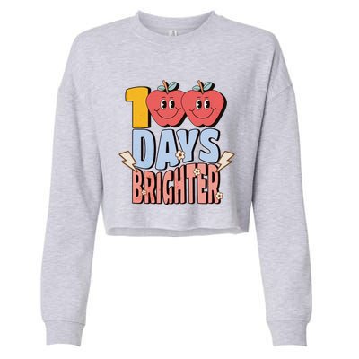 Retro Vintage 100 Day Brighter 100th Day Of School Teacher Gift Cropped Pullover Crew