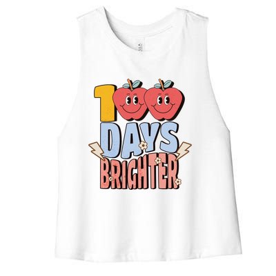 Retro Vintage 100 Day Brighter 100th Day Of School Teacher Gift Women's Racerback Cropped Tank