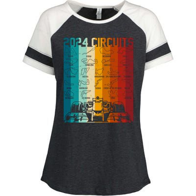 Retro Vintage 2024 Circuits Formula One Race Car Tracks Enza Ladies Jersey Colorblock Tee