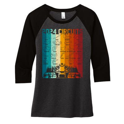 Retro Vintage 2024 Circuits Formula One Race Car Tracks Women's Tri-Blend 3/4-Sleeve Raglan Shirt