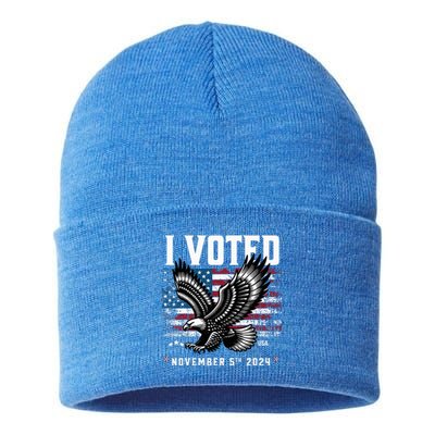 Retro Vote 2024 Vintage Style I Voted Patriotic Souvenir Sustainable Knit Beanie