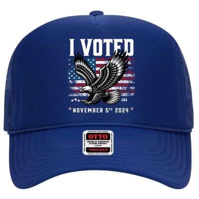 Retro Vote 2024 Vintage Style I Voted Patriotic Souvenir High Crown Mesh Back Trucker Hat